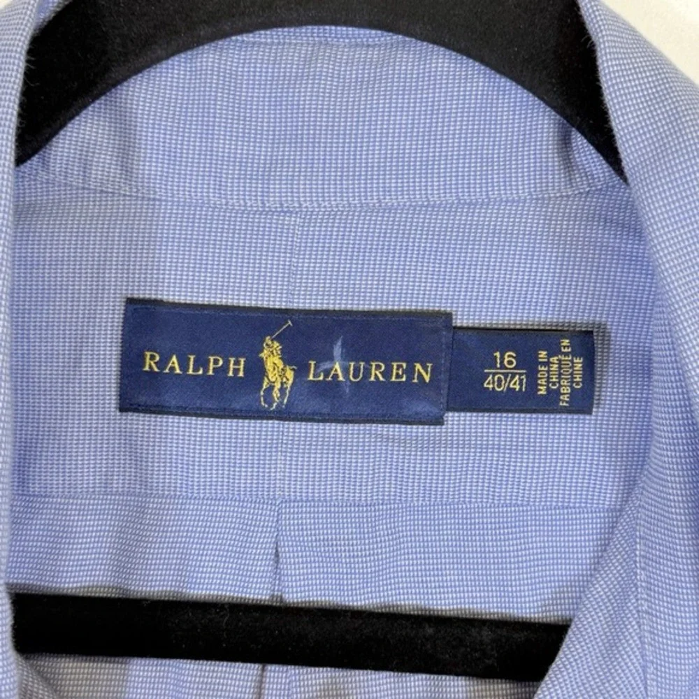 Ralph Lauren Long Sleeve Shirt Mens 16 40 41 Blue White Pattern Polo Preppy Work